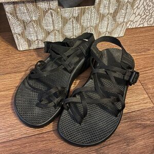 Chaco Black Strappy Sandal with Logo Accent